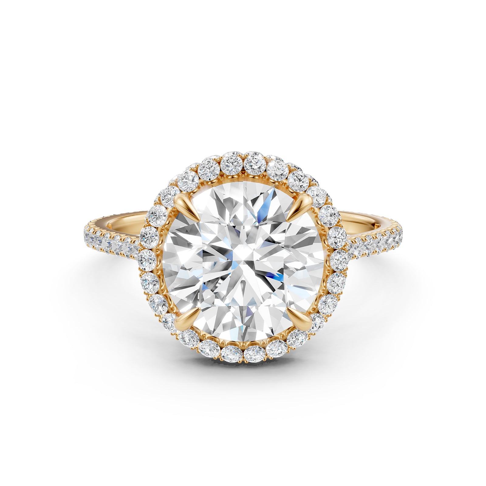 Double Halo Round Lab Grown Diamond French Pave Set Engagement Ring